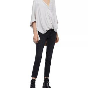 Allsaints Irina Ivory Draped High Low Short Sleeve Top Blouse